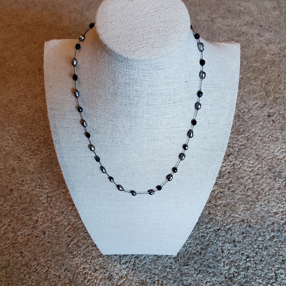 Lia Sophia Beaded Necklace Black and Gray
